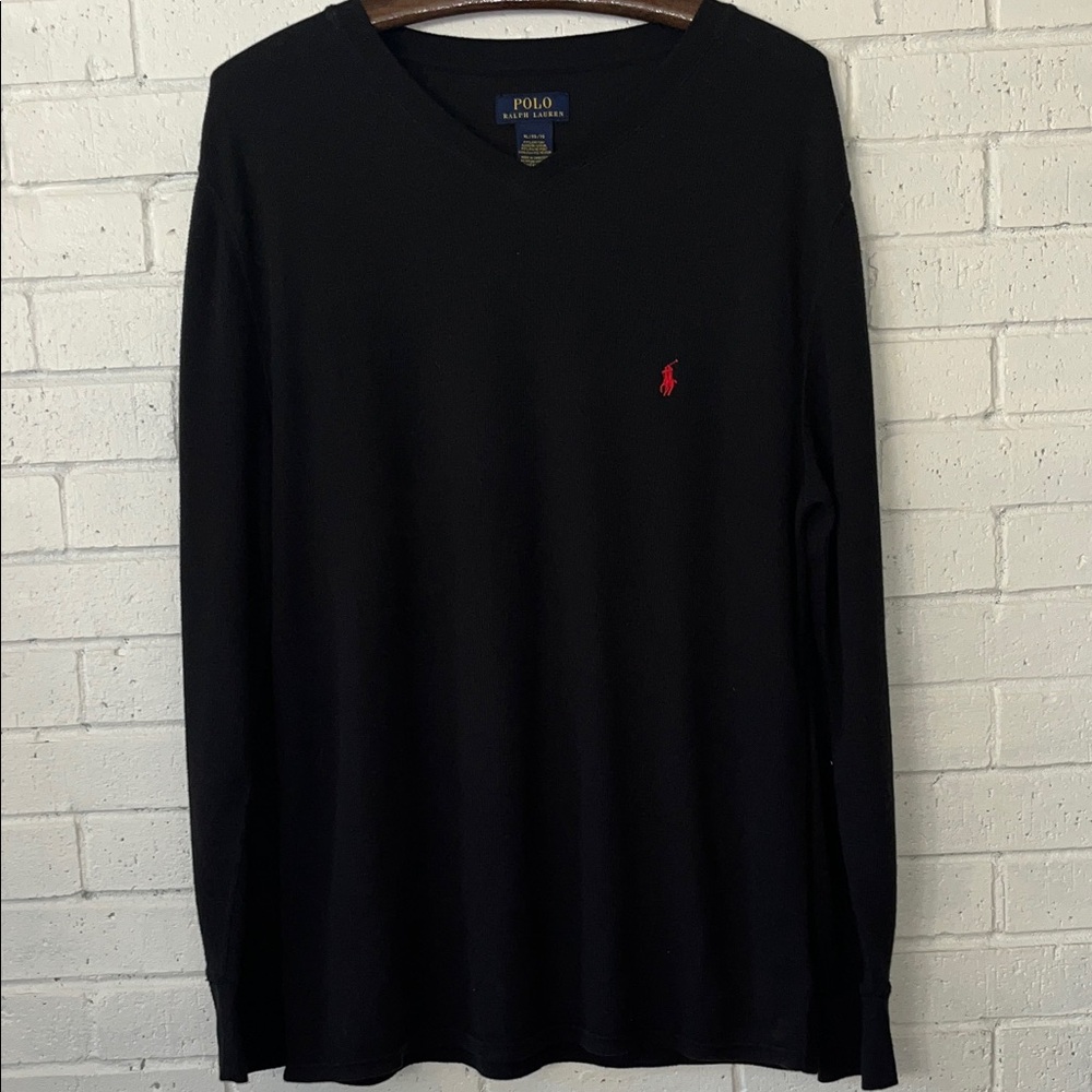 Polo Ralph Lauren Men's Classic Fit Black Long Sleeve V Neck Tee Shirt XL Jersey